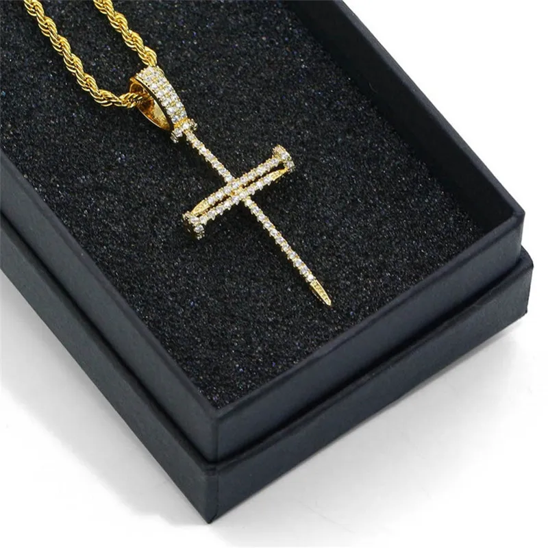 Goud Zirkoon Nail Cross Hanger Goud Zilver Koper Materiaal Iced Out Cross CZ Hangers Ketting Ketting Mode Hip Hop Jewelry224A