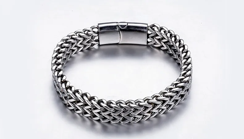 Bracelet tressé en acier inoxydable pour hommes, Double rangée avant et arrière, fermoir magnétique, bijoux en acier titane 278k