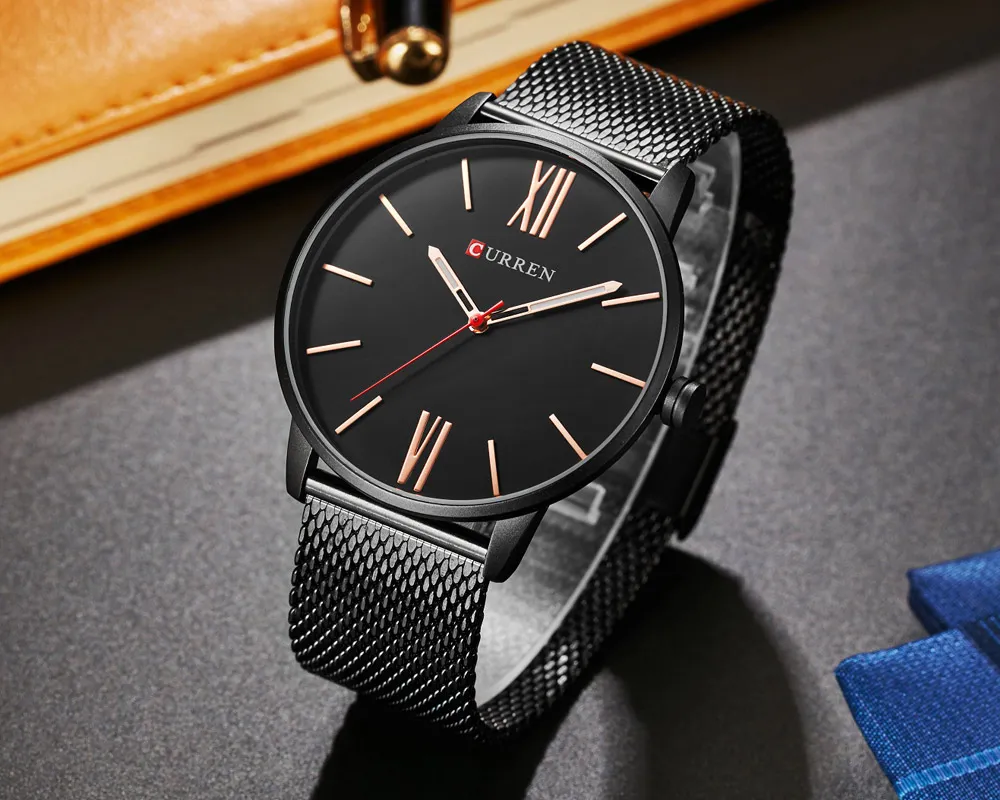 Assista Curren Simples Big Dial Dial Ultrathin Fashion Business Men assista Full Steel Quartz Relógio masculino Relloj Hombre Montre Homme257D