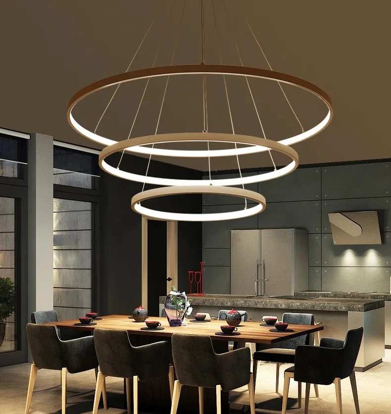 60cm 80cm 100cm luzes pendentes modernas para sala de estar sala de jantar círculo anéis corpo de alumínio acrílico luminárias de teto led234j