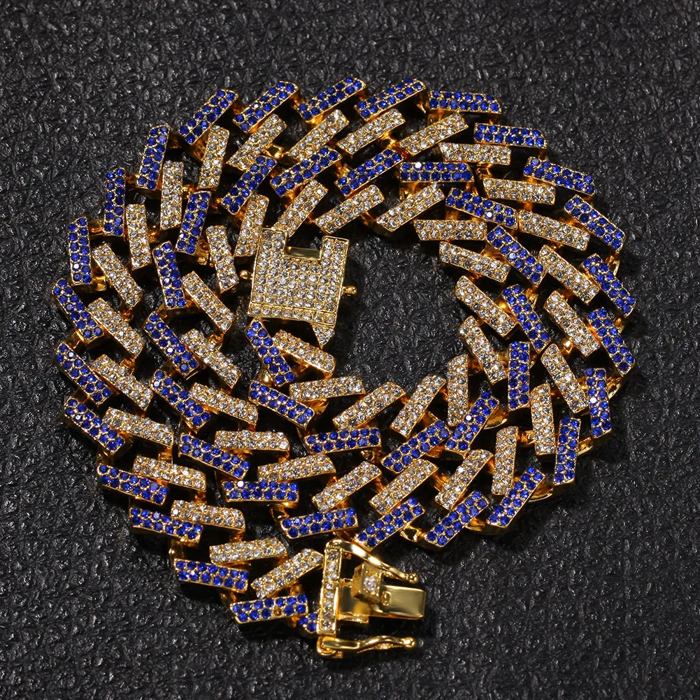 15mm Cuban Link Chain Necklace for Men Personalized Gold Silver Hip Hop Bling Diamond Miami Rapper Bijoux Mens Chains Men288A