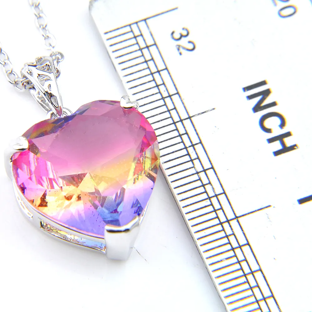 Luckyshine Woman Heart BI Bi Colored Tourmaline Pendants 925 Silver Necklace Cioncant Jewelry254Q