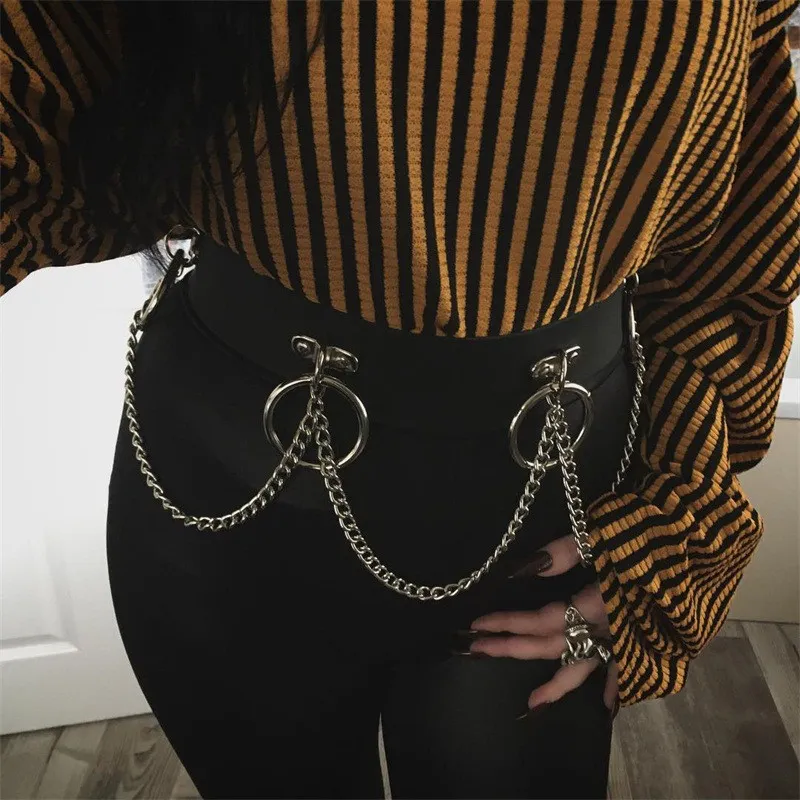 2020 moda donna gotico nero PU cinture catena pulsante nascosto Goth Cosplay stile punk Hip Hop cintura femminile cintura gotica casual T200429981796