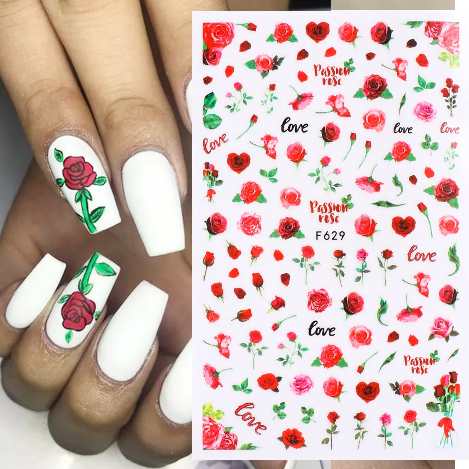 3D Butterfly Sliders Stickers Nail Fleurs colorées Adhésives de rose rouge Manucure Debals Nails Foils Tattoo Decorations NP0035659738