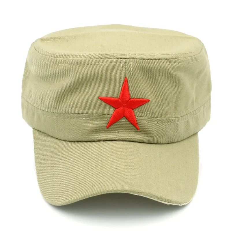 lot Männer Frauen Militär Cap Army Hut Frühling Sommer Winter Beach Outdoor Street Coole Kirche Sunhat Flat Top Hut mit Red Star7774600