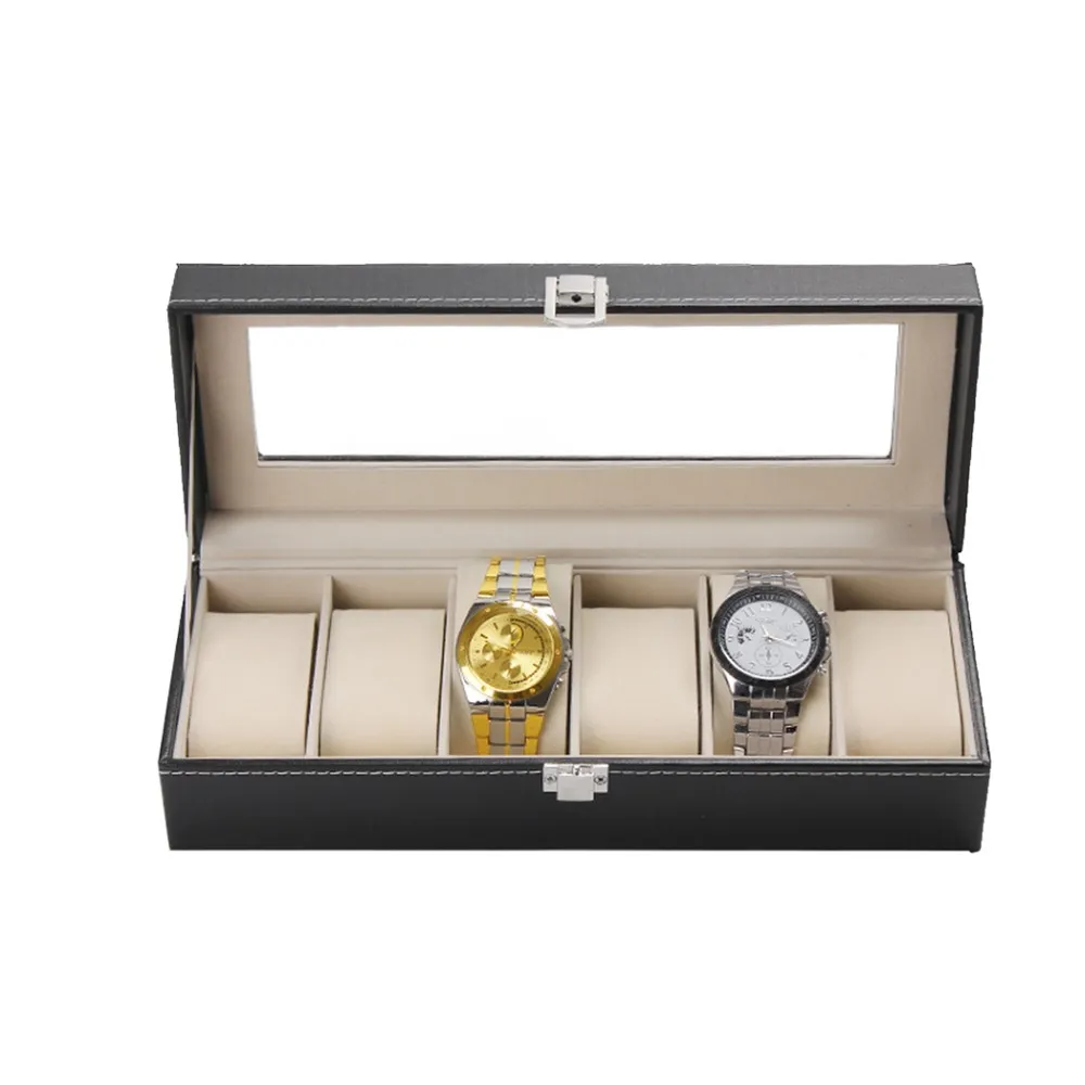 LISCN Caja de Reloj 5 rejillas Cajas de Reloj Caja de cuero PU Caja Reloj soporte negro Boite Montre Caja de regalo de joyería 20181239Z