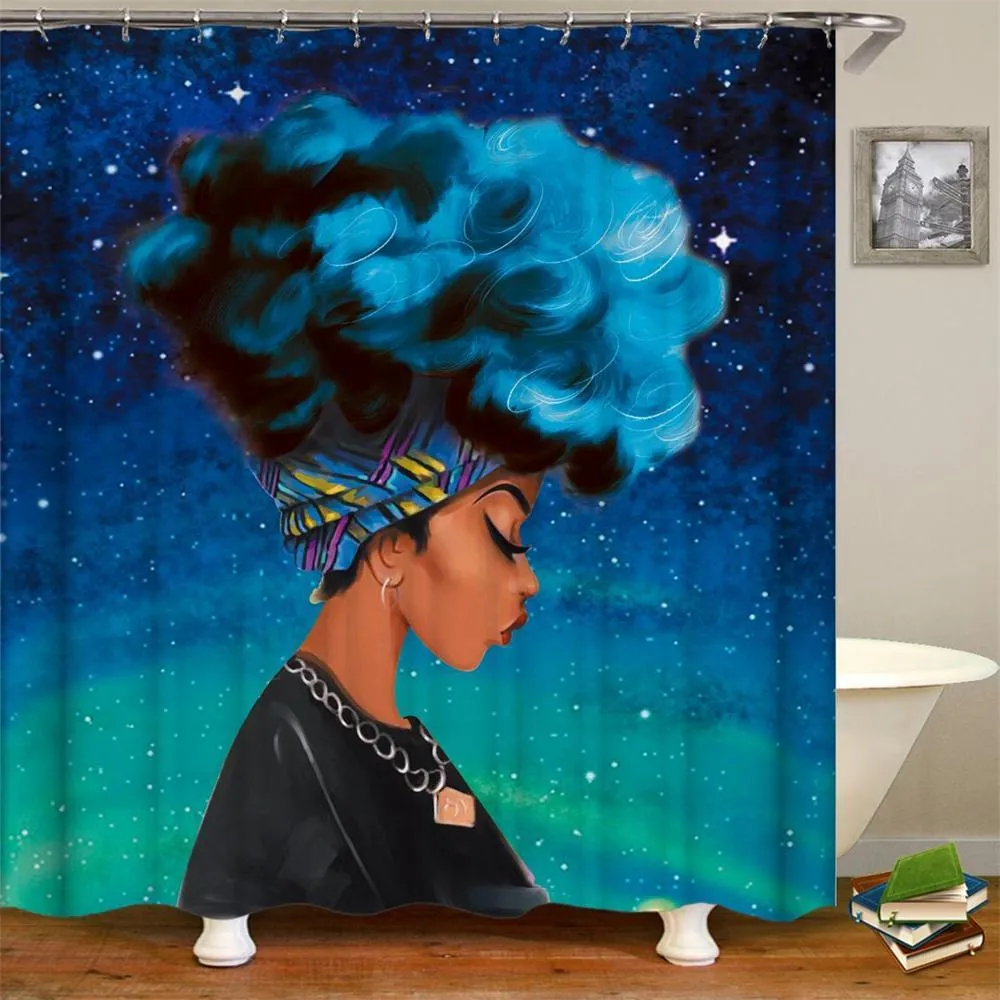 Dafield African American Shower Curtain African American Woman Hoge kwaliteit Polyester Wasbaar Zwart vrouw Girl Douchegordijn T208152040