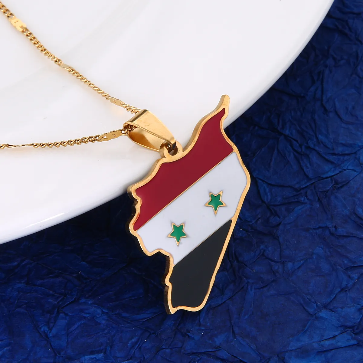 Collane con pendente con bandiera della mappa della Siria alla moda in acciaio inossidabile Collane con catena con mappa dei siriani335n