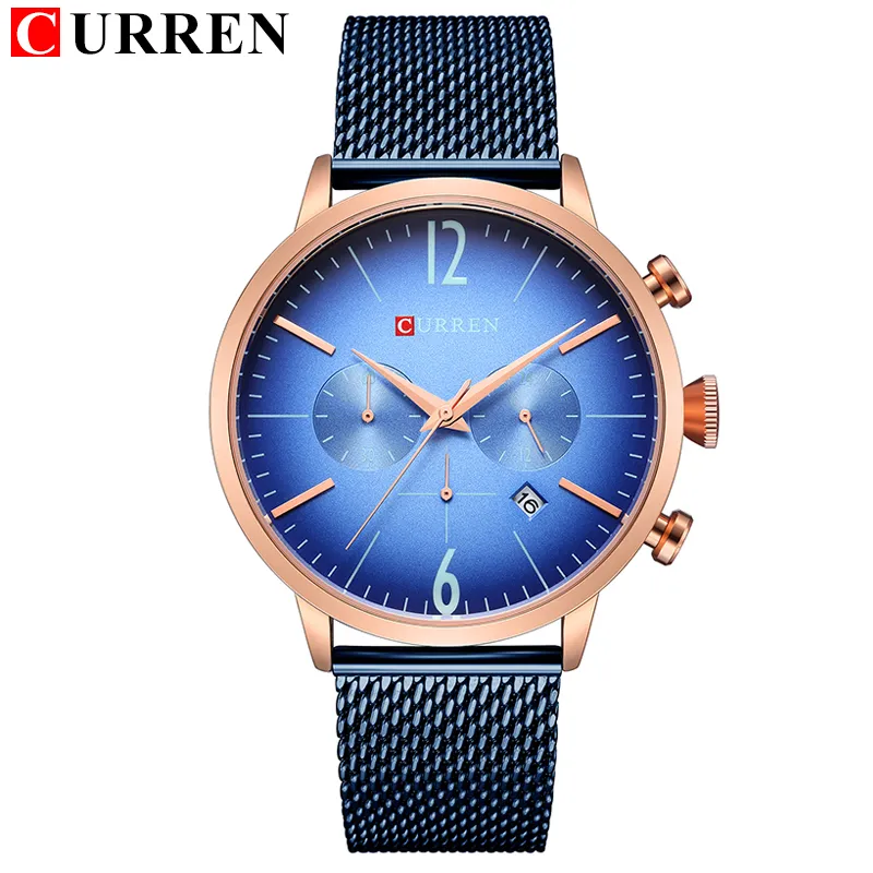 CURREN mode montre à Quartz hommes Sport chronographe Date horloge affaires homme montre-bracelet maille acier bande Hodinky Relogio Masculino244u