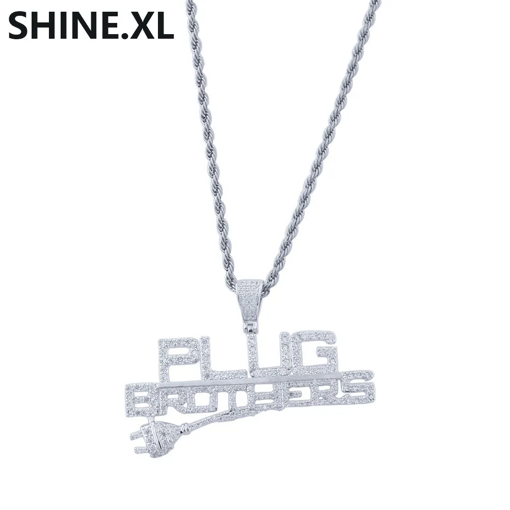 Hip Hop Plug avec pendentif lettre glacé plein Zircon 14K plaqué or pendentif collier hommes Bling Street Jewelry303I