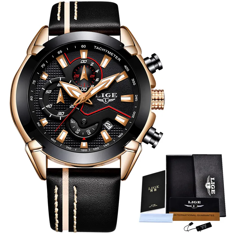 2018 New Lige Design Fashion Brand Watches Mens Leather Sport Date Chronograph Quartz Watch Male Gifts Clock Relogio Masculino Y19289I