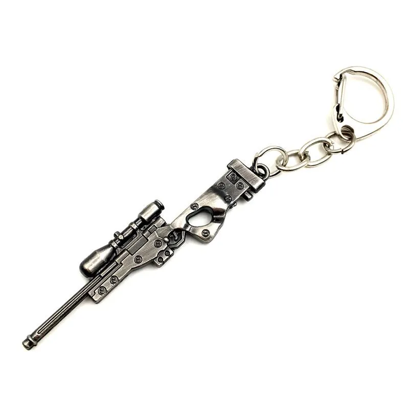 Whole Game Gun Model Key Chain Metal Alloy Key Rings Keys Holders Size 6cm Blister Card Package Key Chains256V