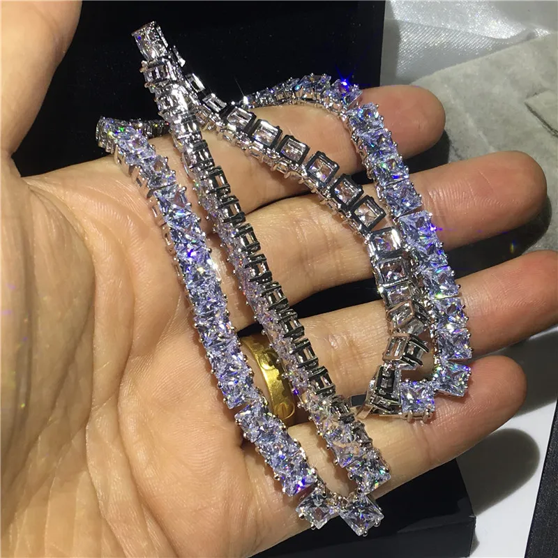 Vecalon Tennis collier or blanc rempli pleine princesse coupe 7mm diamant fête mariage colliers pour femmes hommes Hiphop Jewelry274i