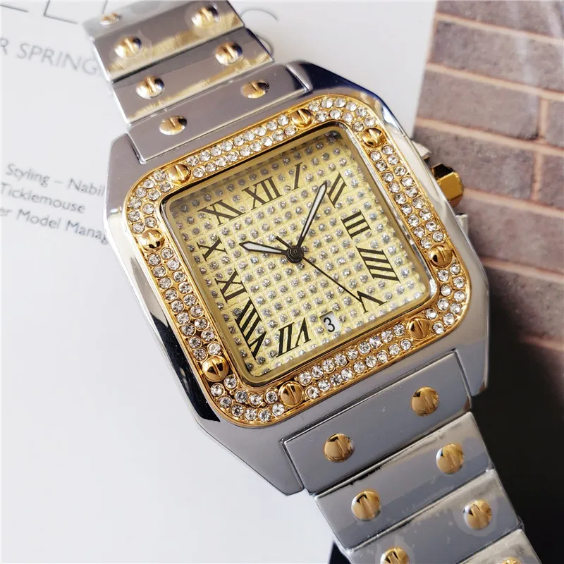 Hommes et femmes montres mouvement à quartz glacé horloge habillée décontractée tout diamant montre batterie montre-bracelet analogique splash étanche sh281q