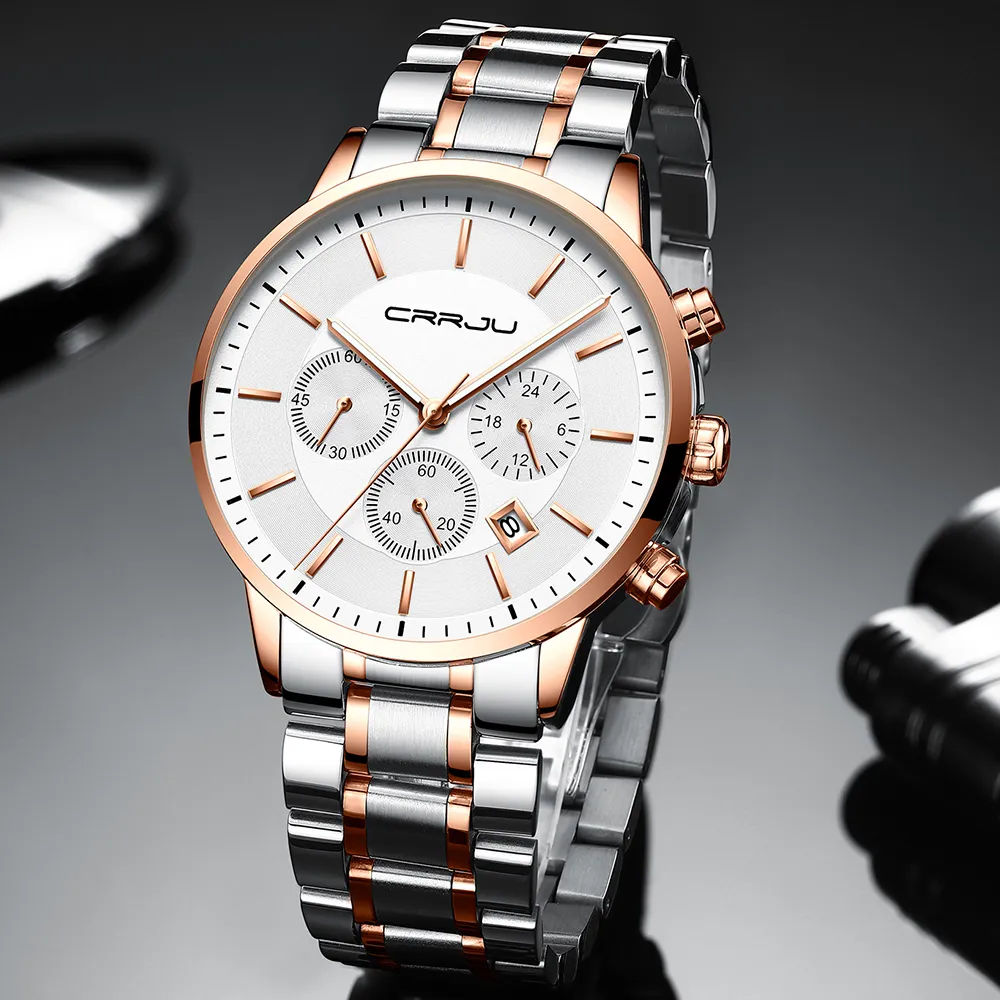 CRRJU montre pour hommes haut de gamme marque décontracté chronographe Quartz montre-bracelet mode Style mâle militaire étanche calendrier Clock269l