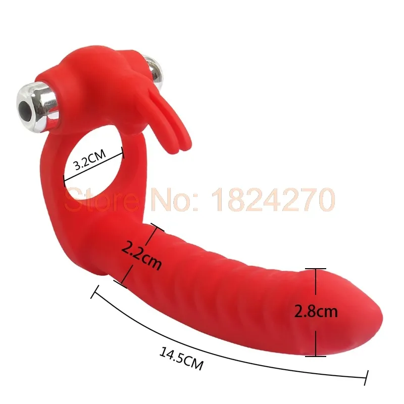 SLICONE Double Penetrator Cockring Anal Vibrator Mens Strap-On Penis Vibrator Ring Realistic Dildo Anal Beads Strapon Vibrator Y191219