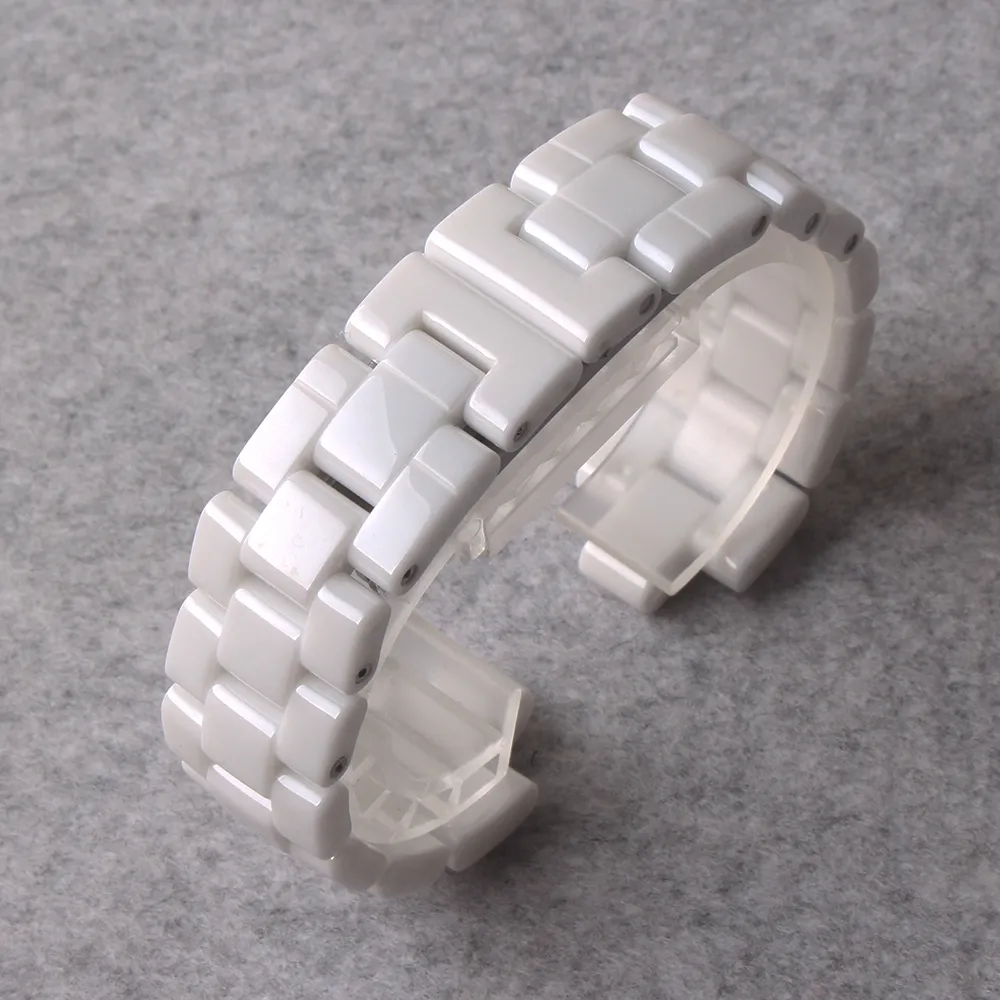 Pour bracelet de montre en céramique 19mm 16mm haute qualité noir blanc bracelet en céramique bracelet boucle en acier bande de déploiement bracelets de montre polis 237a