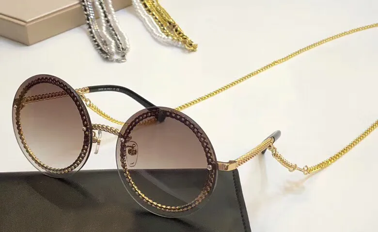 Fashion Round Sunglasses Chain Necklace Sun Glasses Women Fashion Sunglasses Shades New with Box2195