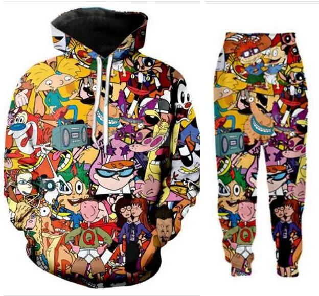 New Men/Womens Cartoon Totally 90's Funny 3D Print Fashion Tracksuits Crewneck Hip Hop Sweatshirt and Pants Set Hoodies TZ04