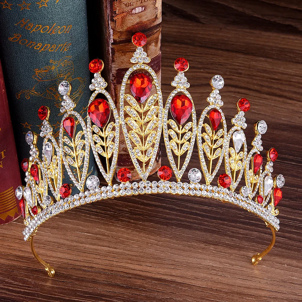 KMVEXO Barok Goud Zilver Bladeren Kristal Steentjes Bruiloft Kroon Luxe Big Queen Tiara Hoofdband voor Bruids Haaraccessoires C221G