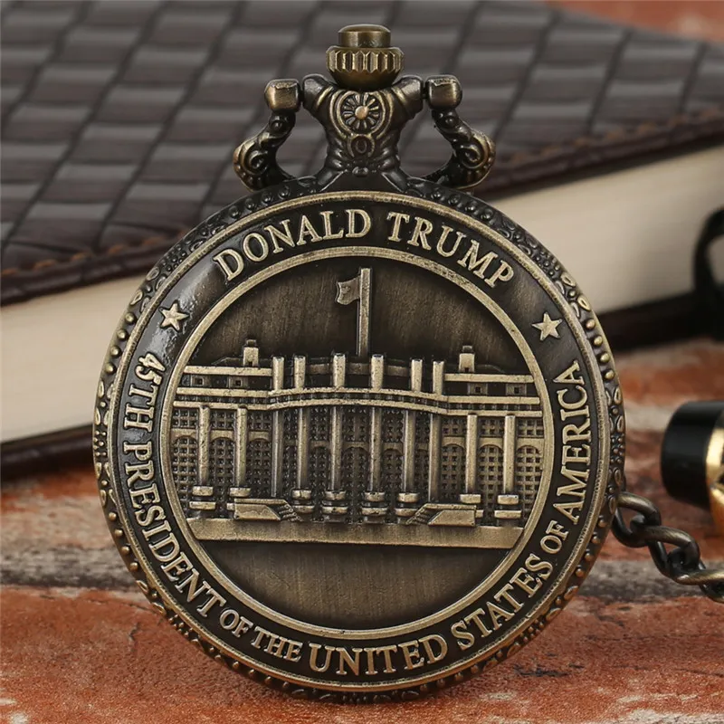 Ретро часы Печать президента Соединенных Штатов Америки Белый дом Дональда Трампа Кварцевые карманные часы Художественные коллекции для мужчин Wom270m