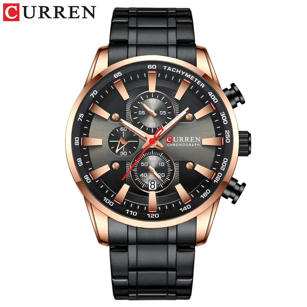 CURREN Uhr Herren-Armbanduhr mit Edelstahlband, modische Quarzuhr, Chronograph, leuchtende Zeiger, einzigartige Sportuhr, Watc240u