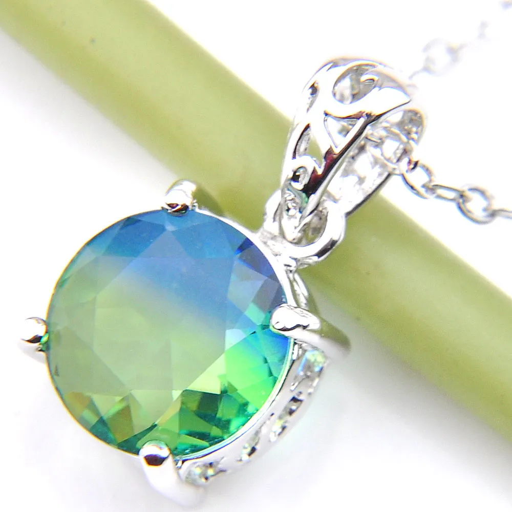 Luckyshine es Fashion Round Cut Bi Colored Tourmaline Gemstone 925 Silver Charm Women Collier Pendant avec chaîne New3163