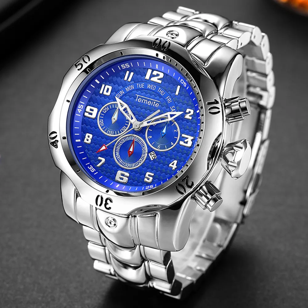 Relogio Masculino TEMEITE часы мужские кварцевые часы деловая мода водонепроницаемые большие наручные часы Drop Reloj Hombre230g