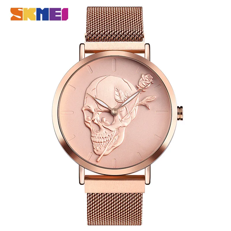 SKMEI Mens Watches Top Brand Luxury Quartz Wristwatch Simple Magnet Watch Stainless Band Waterproof Luminous montre homme 9173320J