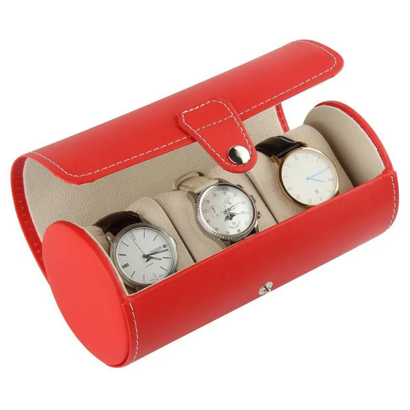 Luxury Watch Display Present Box Case Roll 3 Slot Wristwatch Halsband Armband Smycken PU LÄDER Box Storage Travel Pouch314e