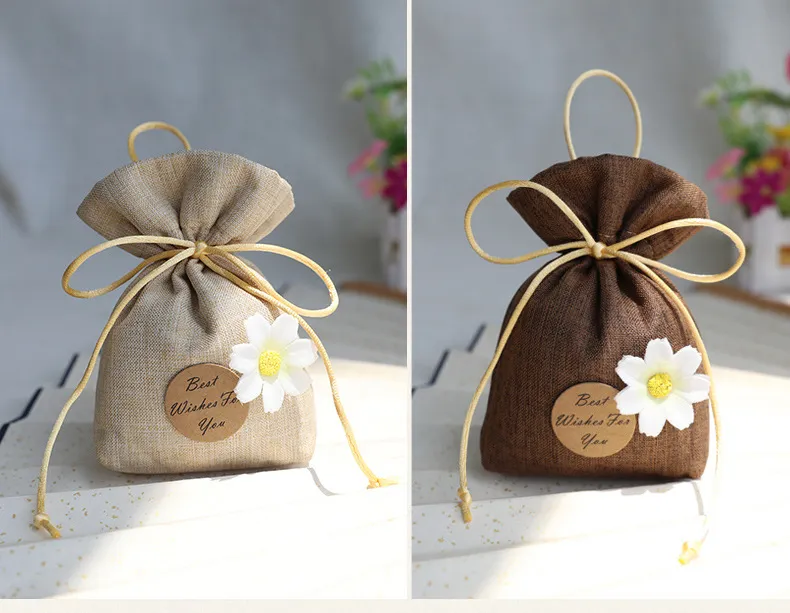 Sachet Bag Drawstring Tomt Candy Herbal Tea Paket Små presentväska Lavendel Aromaterapi Blomma Söt Sovrum Deodorant