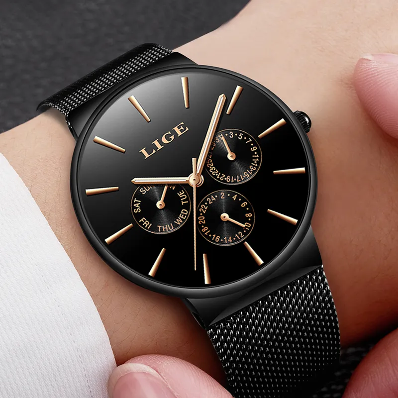 Montres pour hommes Lige Top marque de luxe étanche Ultra mince Date horloge mâle bracelet en acier montre à quartz décontractée hommes sport montre-bracelet Y13153