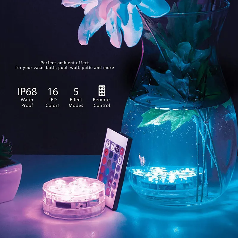 Lámpara Led RGB con control remoto, luces impermeables para piscina IP68, luz sumergible, juguete, piscina subacuática, decoración para fiesta en el jardín 1262a