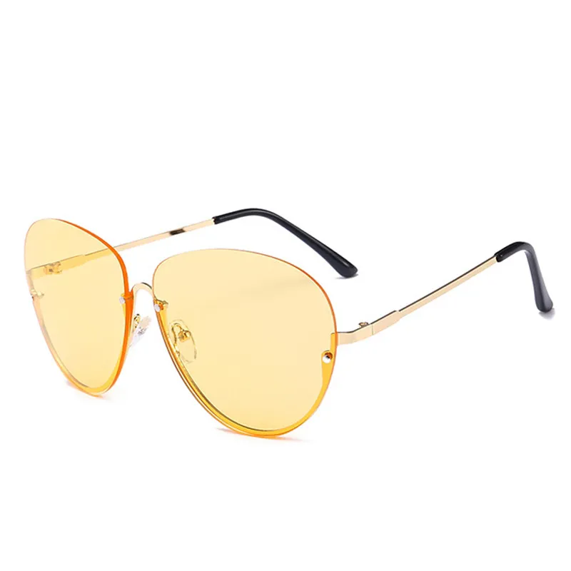 Klare Sonnenbrille für Damen, halbrandlos, 2019, übergroße ovale Sonnenbrille mit Rahmen, Vintage-Schattierungen, Metall, Eyewear1266R