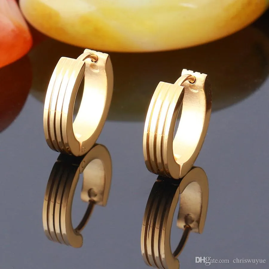 New High Quality Cool Mens Stainless Steel Hoop Piercing Ear Earring Studs Jewelry Unisex Gold Earrings262W