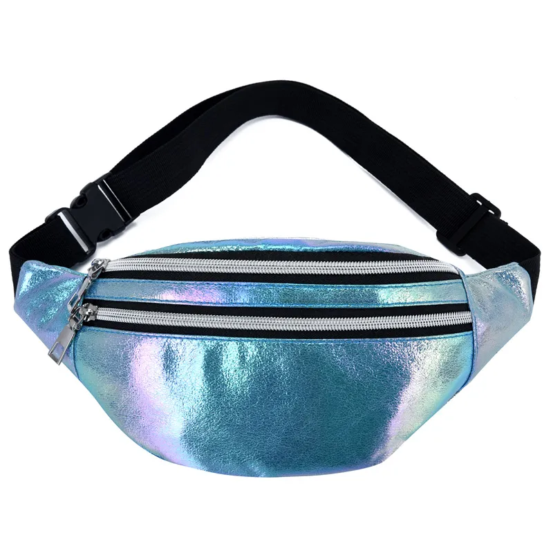 2020 Holographique Fanny Pack Hologramme Taille Sac Laser PU Plage Traverl Banane Hanche Bum Zip Ceinture Femmes Sac de Ceinture pour Girls329B