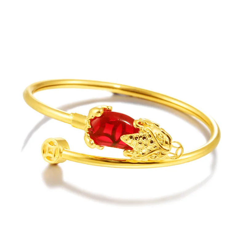 Ruby Animal Zirconia Charm 18k oro amarillo lleno hermoso brazalete para mujer pulsera ajustar joyería bonito Gift316J