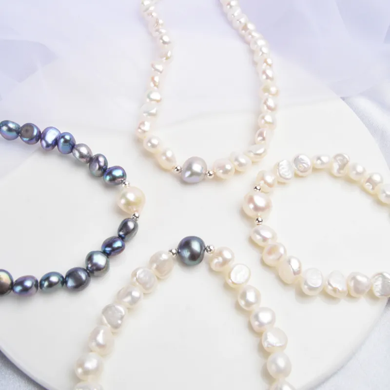 ASHIQI – collier de perles d'eau douce blanches véritables pour femmes, avec perles en argent Sterling 925 pur, bijoux faits à la main, cadeau 2020