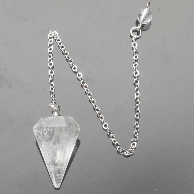 14x22mm Små Storlek Amethysts Lapis Opal Clear Crystal Stone Cone Chain Dowsing Healing Chakra Hexagon Pendulum med kedja 