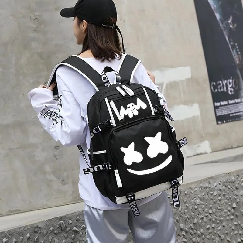 Marshmello Luminous USB Laptop Backpacks American Mystery DJ Student School Bag for Teenagers Men Women Girls Boys Book Bags New224Q