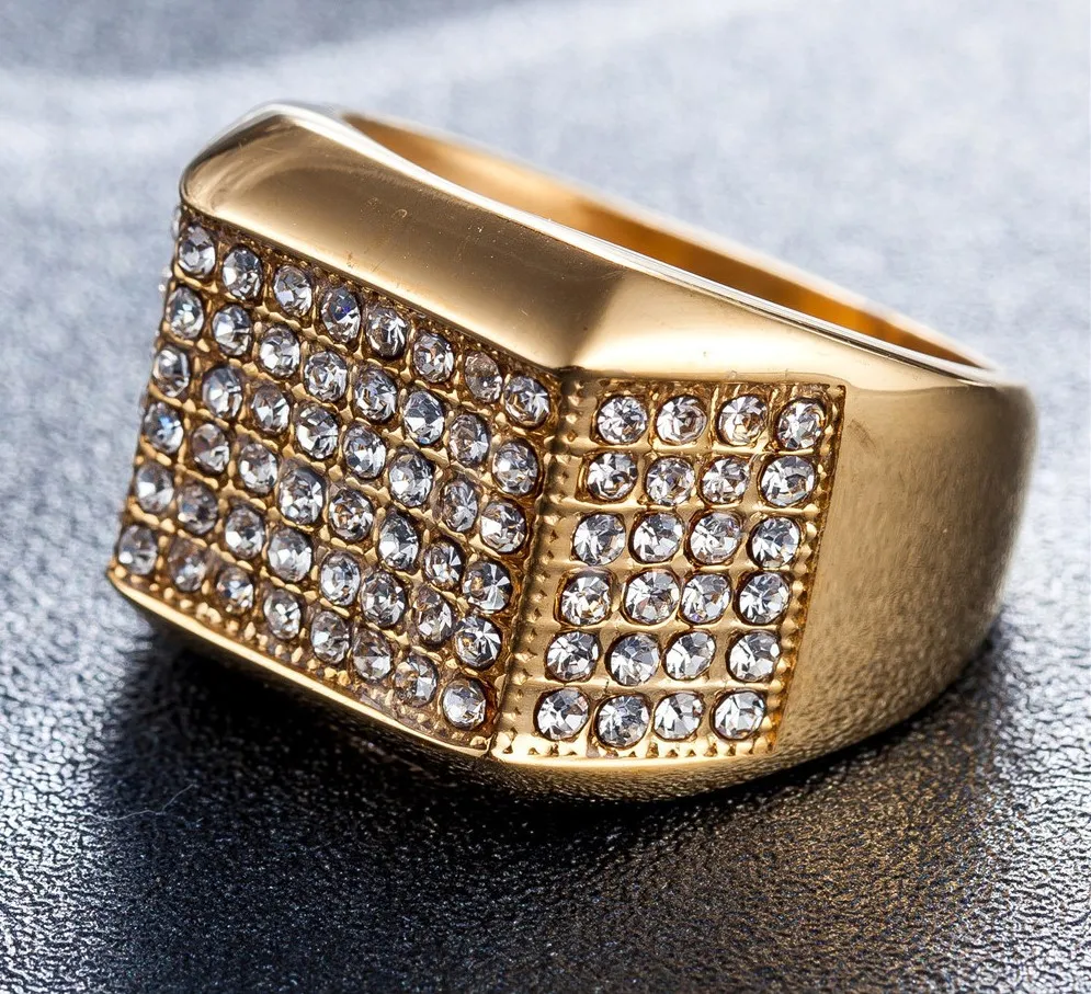 Новая мода, роскошный дизайнер, полные бриллианты, титан, нержавеющая сталь, золотые мужские кольца, хип-хоп ювелирные изделия276S