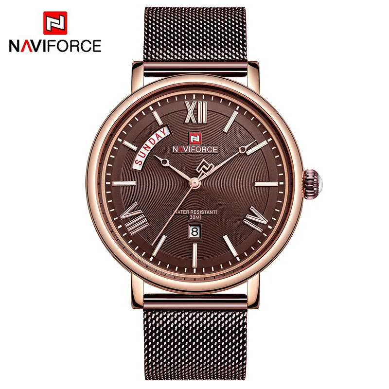 NAVIFORCE montre hommes mode affaires montres décontracté étanche Quartz montre-bracelet en acier inoxydable maille Relogio Masculino2812