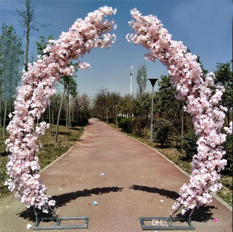 2 5M fiore di ciliegio artificiale porta ad arco strada piombo arco di luna fiore archi di ciliegio mensola decorazione quadrata la festa di nozze sullo sfondo293F