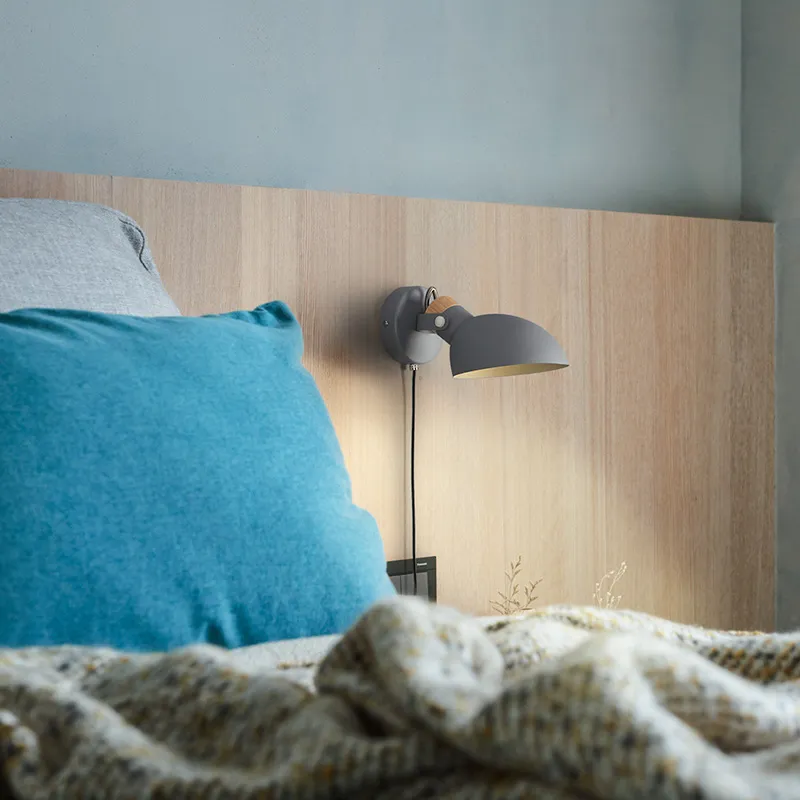 Lampes murales LED avec interrupteur à tirette Style européen Macarons minimaliste salon chambre lecture lampe de chevet en bois massif rotatif S323Z