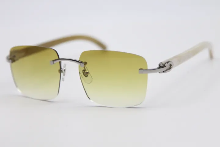 Новые модные солнцезащитные очки без оправы из белого рога буйвола, популярные для мужчин и женщин, 8300816, натуральные очки в оправе, размер 54-18-140 мм239G