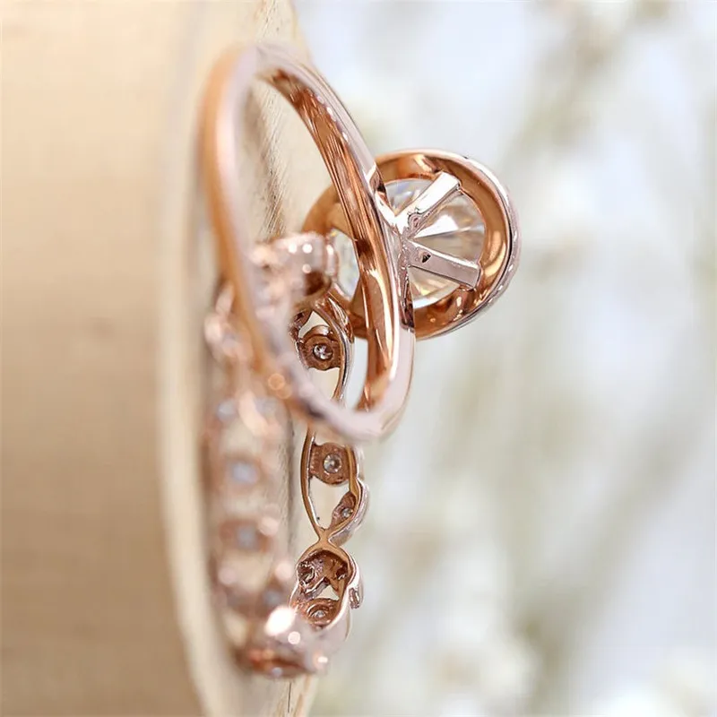 Set di fedi nuziali da sposa dal design antico in oro rosa 18 carati, con zaffiri bianchi e diamanti, misura USA 5-12270x