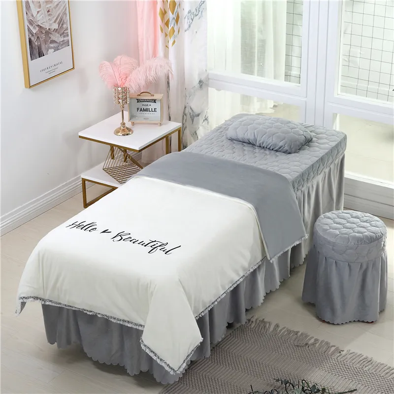 Beautiful Beauty Salon Bedding Sets Massage Spa Use Coral Velvet Embroidery Duvet Cover Bed Skirt Quilt Sheet Custom #s290Z