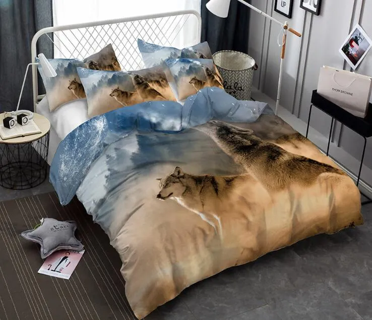 Set di biancheria da letto stampato con lupo 3D, modello di biancheria da letto, copripiumino, set di lenzuola, federa in poliestere 301k