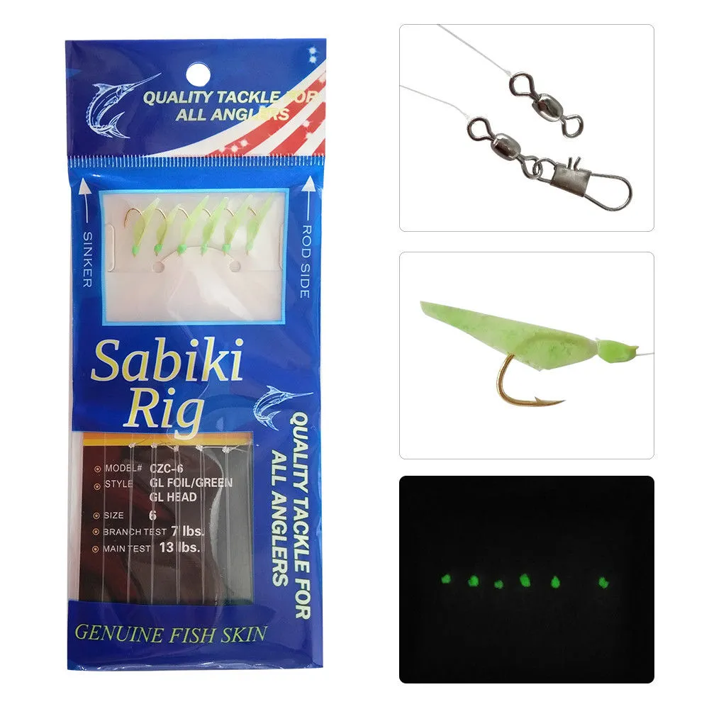 30Packs Sabiki Rigs Fishing String Hook Silicone Soft Lure Souple Skirt Luminous Bead Artificial Bait2728