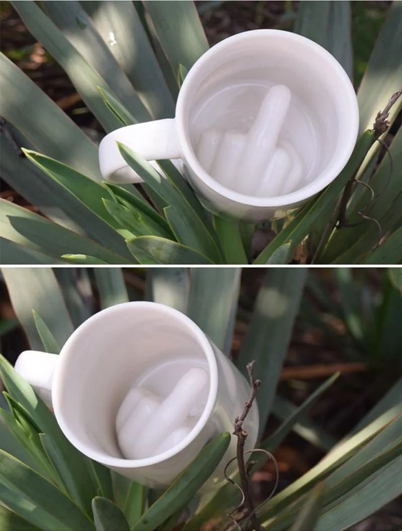 クリエイティブデザイン白い中指マグノベルティスタイルミキシングコーヒーミルクカップ面白いセラミックマグ300ml容量ウォーターカップ204J